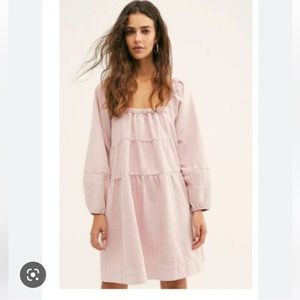 Free People Lou Jean Babydoll Denim Dress in Pink
